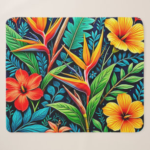Tropical Leaves Bloom Art Sherpa Blanket