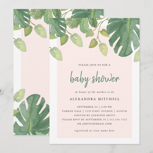 Tropical Leaves | Blush and Green Baby Shower Invitation (Front/Back)