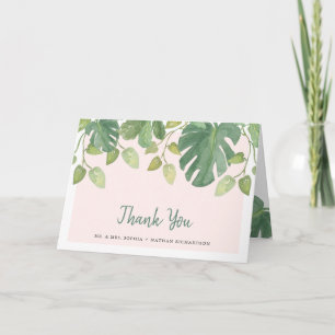 Tropical Leaves   Blush and Green Thank You Card