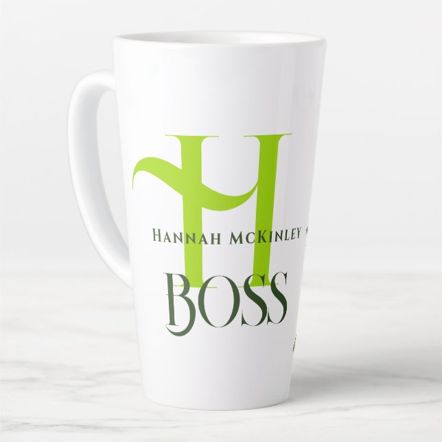 Tropical Leaves Boss Monogram Latte Mug (Left Angle)