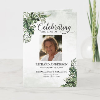 Tropical Leaves Botanical Funeral Program