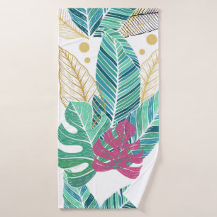 Tropical leaves. Botanical seamless pattern. Vinta Bath Towel