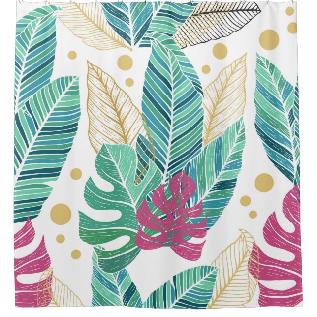 Tropical leaves. Botanical seamless pattern. Vinta Shower Curtain (Front)