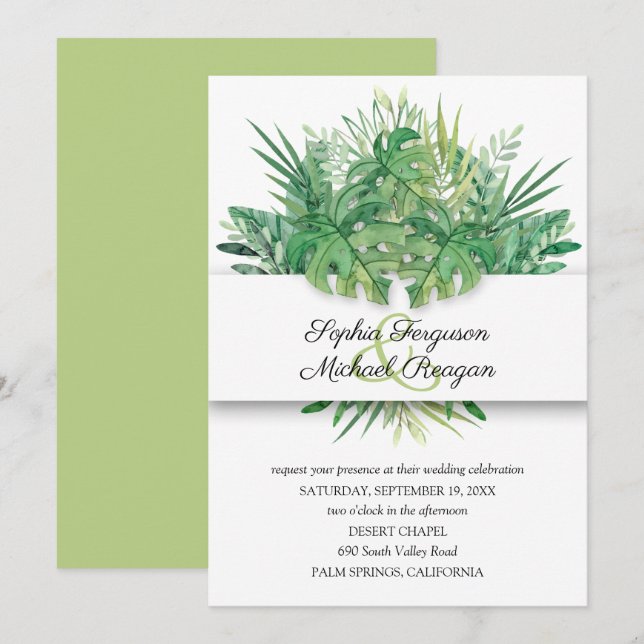 Tropical Leaves Botanical Wedding Invitations (Front/Back)