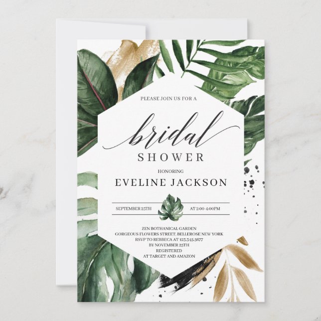 Tropical Leaves Bridal Shower Invitation (Front)