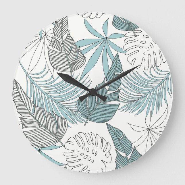 Tropical Leaves: Bright Seamless Trend Large Clock (Front)