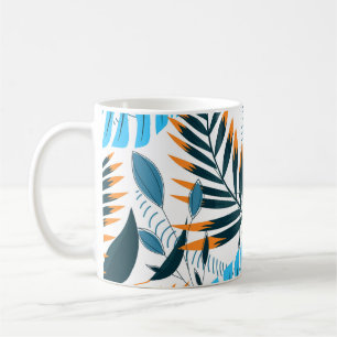 Tropical Leaves Bright White Pattern Coffee Mug