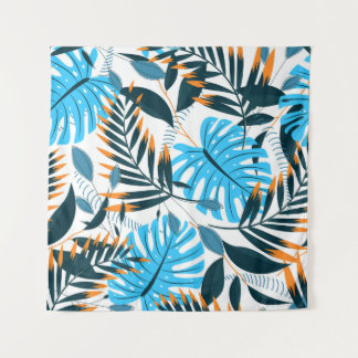 Tropical Leaves Bright White Pattern Tapestry