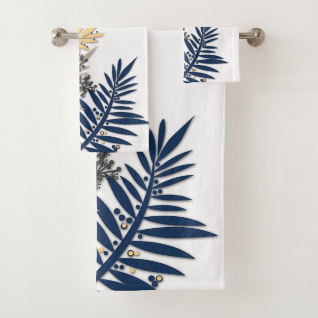 Tropical leaves cartoon abstract in beige colours bath towel set (Insitu)
