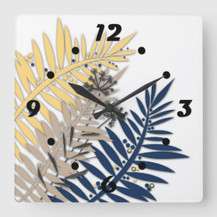 Tropical leaves cartoon abstract in beige colours square wall clock