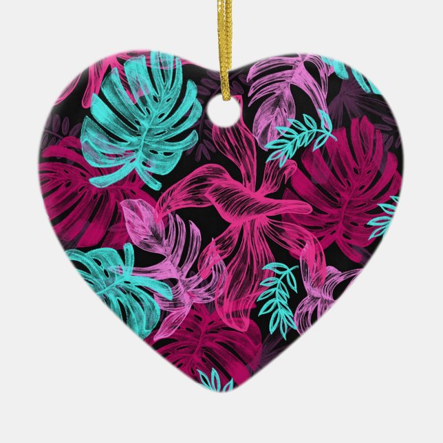Tropical Leaves Ceramic Ornament (Front)