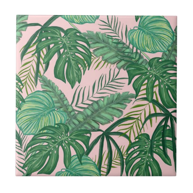 Tropical Leaves Ceramic Tile (Front)