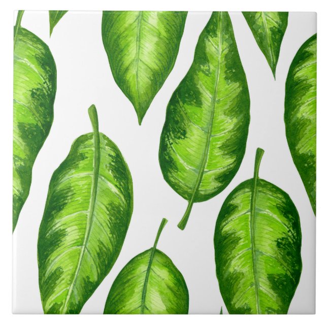 Tropical leaves ceramic tile (Front)