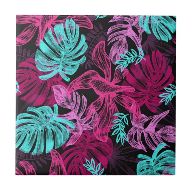 Tropical Leaves Ceramic Tile (Front)