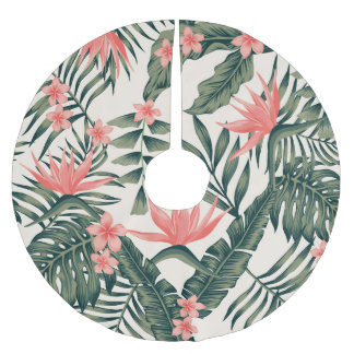 Tropical leaves, cheerful beach wallpaper. brushed polyester tree skirt