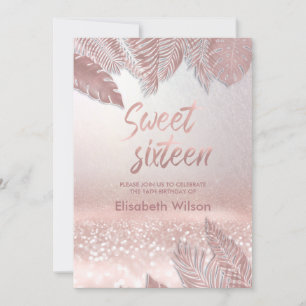 Tropical leaves chic trendy Rose gold glittery Invitation
