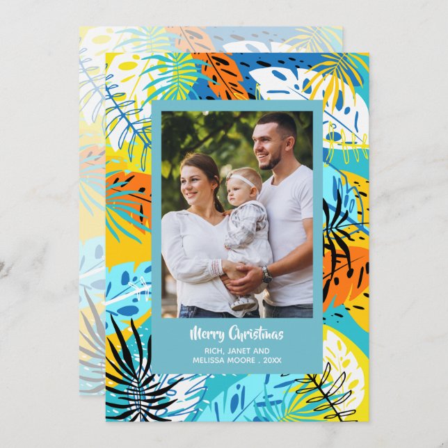 Tropical Leaves Christmas Photo Holiday Card (Front/Back)