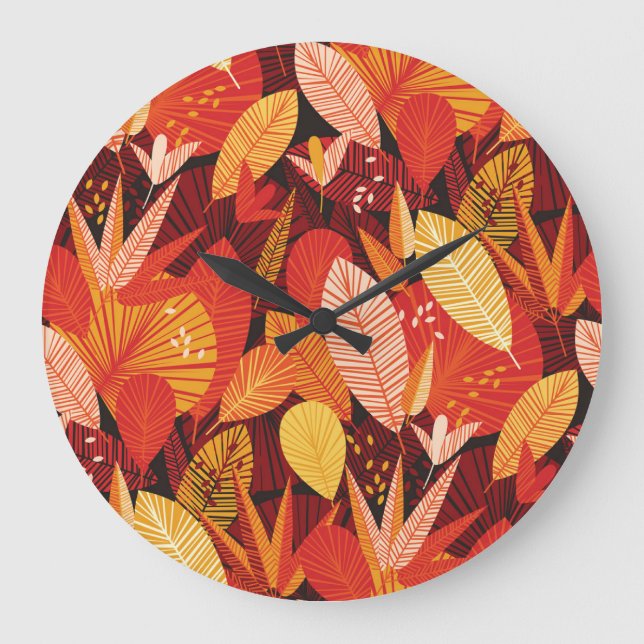 Tropical Leaves: Colourful Geometric Foliage. Large Clock (Front)