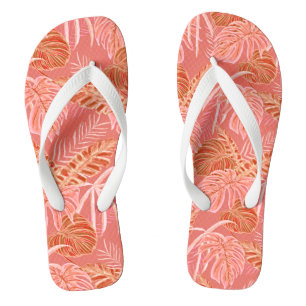 Tropical Leaves Coral Pink Thongs