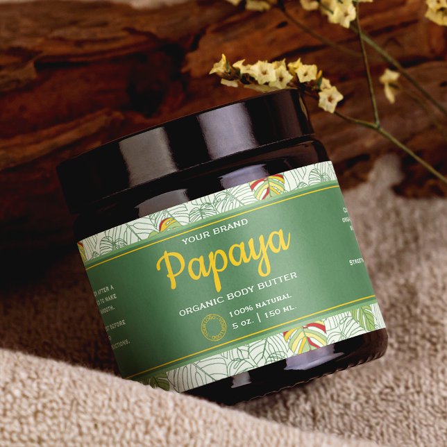 Tropical Leaves Cosmetics Jar Wrap-Around Label (Wrap-around cosmetics jar label)