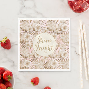 Tropical Leaves Cream Blush Gold Glitter Shine     Napkin