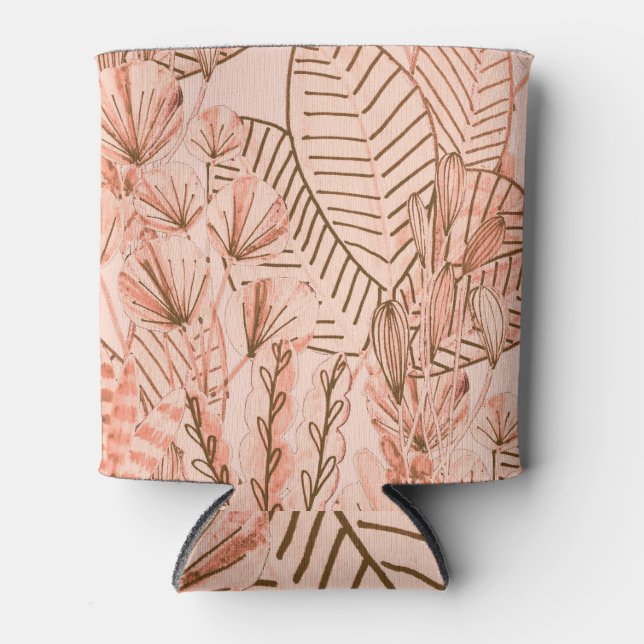 Tropical Leaves: Creative Hand-Drawn Pattern. Can Cooler (Front)
