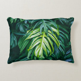 Tropical leaves: dark nature background. decorative cushion