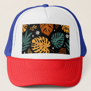 Tropical Leaves: Dark Vintage Seamless. Trucker Hat