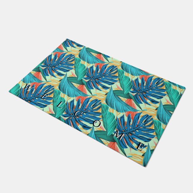 Tropical Leaves Doormat - Welcome (Angled)