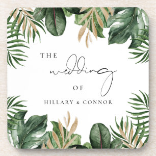 Tropical leaves elegant wedding coaster