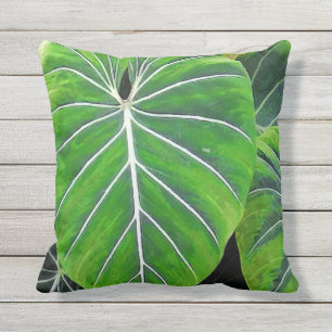 Tropical Leaves, Elephant Ears, Dark Green Outdoor Cushion