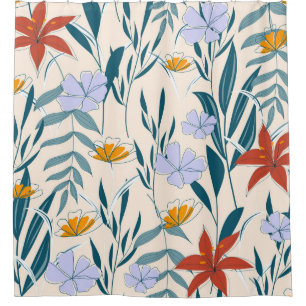 Tropical Leaves: Fashionable Abstract Background. Shower Curtain