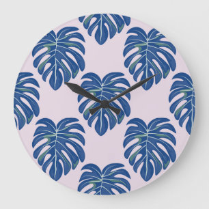 Tropical Leaves Fashionable Seamless Pattern Large Clock