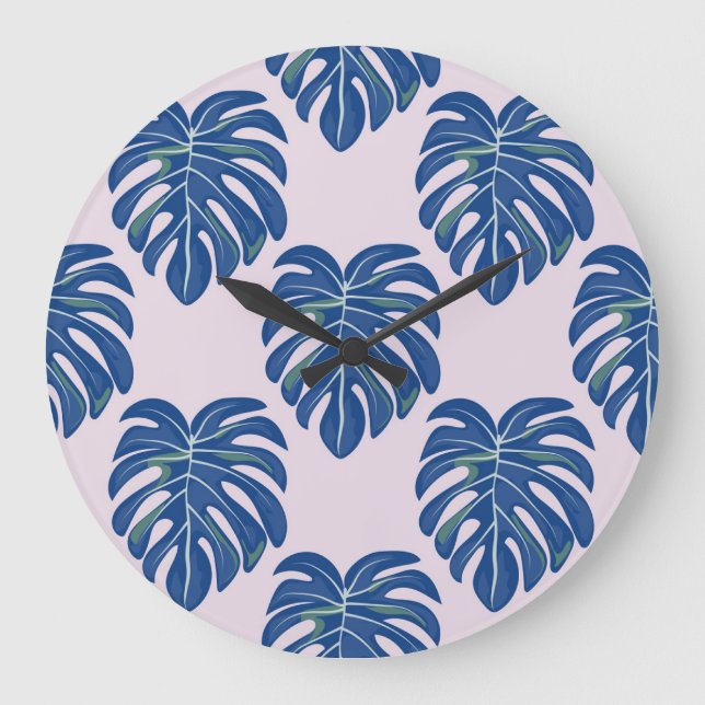 Tropical Leaves Fashionable Seamless Pattern Large Clock (Front)