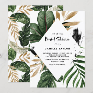 Tropical Leaves Faux Gold Foil Frame Bridal Shower Invitation
