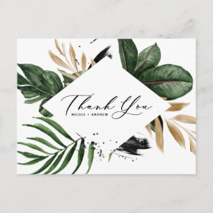 Tropical Leaves Faux Gold Foil Frame Thank You Postcard