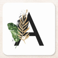 Tropical Leaves Faux Gold Foil Letter A Monogram