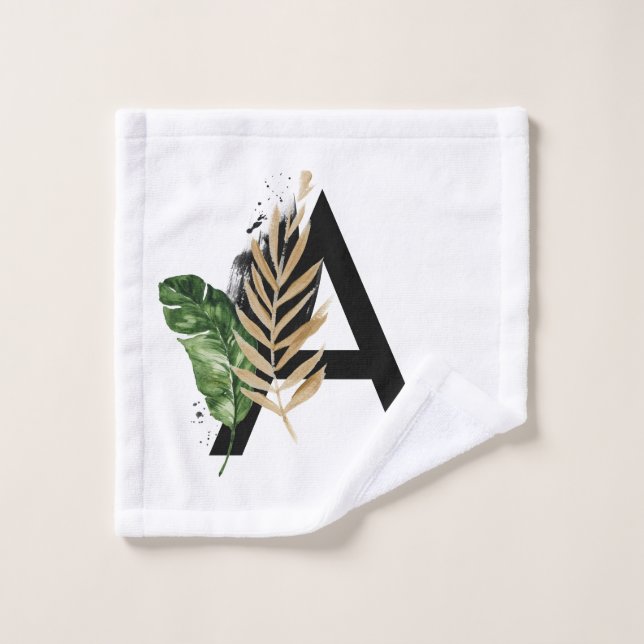 Tropical Leaves Faux Gold Foil Letter A Monogram Wash Cloth (Wash Cloth)