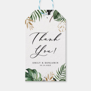 Tropical Leaves Faux Gold Foil Wedding Thank You Gift Tags