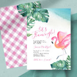 Tropical Leaves Flamingo 60th Birthday Party Invitation<br><div class="desc">This fun 60th Birthday party invitation features the the words "Let's Flamingle" with the guest of honour's name set in a modern handwritten script typography with event details in a classic serif font. A replica of my original watercolor pink flamingo and monstera palm leaves in shades of blues, greens and...</div>