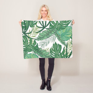 Tropical Leaves Fleece Blanket