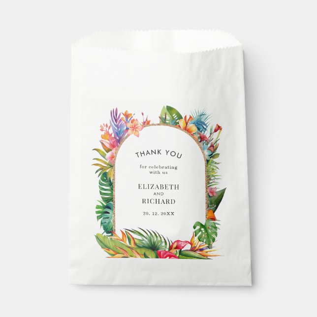 Tropical Leaves Floral Beach Wedding Favour Bag (Front)
