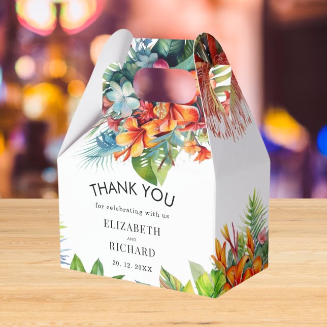 Tropical Leaves Floral Beach Wedding Favour Box (Creator Uploaded)