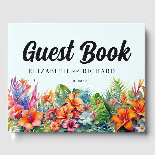 Tropical Leaves Floral Beach Wedding Guest Book
