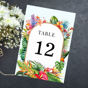 Tropical Leaves Floral Beach Wedding Table Number