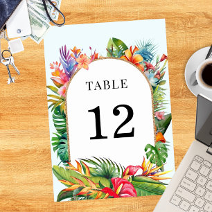 Tropical Leaves Floral Beach Wedding Table Number