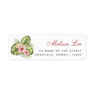 Tropical Leaves Floral Hawaiian Hibiscus Address Return Address Label