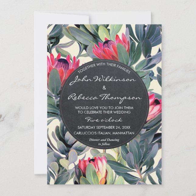 Tropical leaves floral modern wedding invitation (Front)