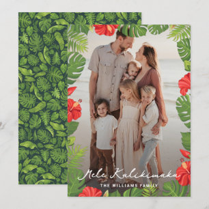 Tropical Leaves Floral Photo Mele Kalikimaka Holiday Card