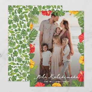 Tropical Leaves Floral Photo Mele Kalikimaka Holiday Card